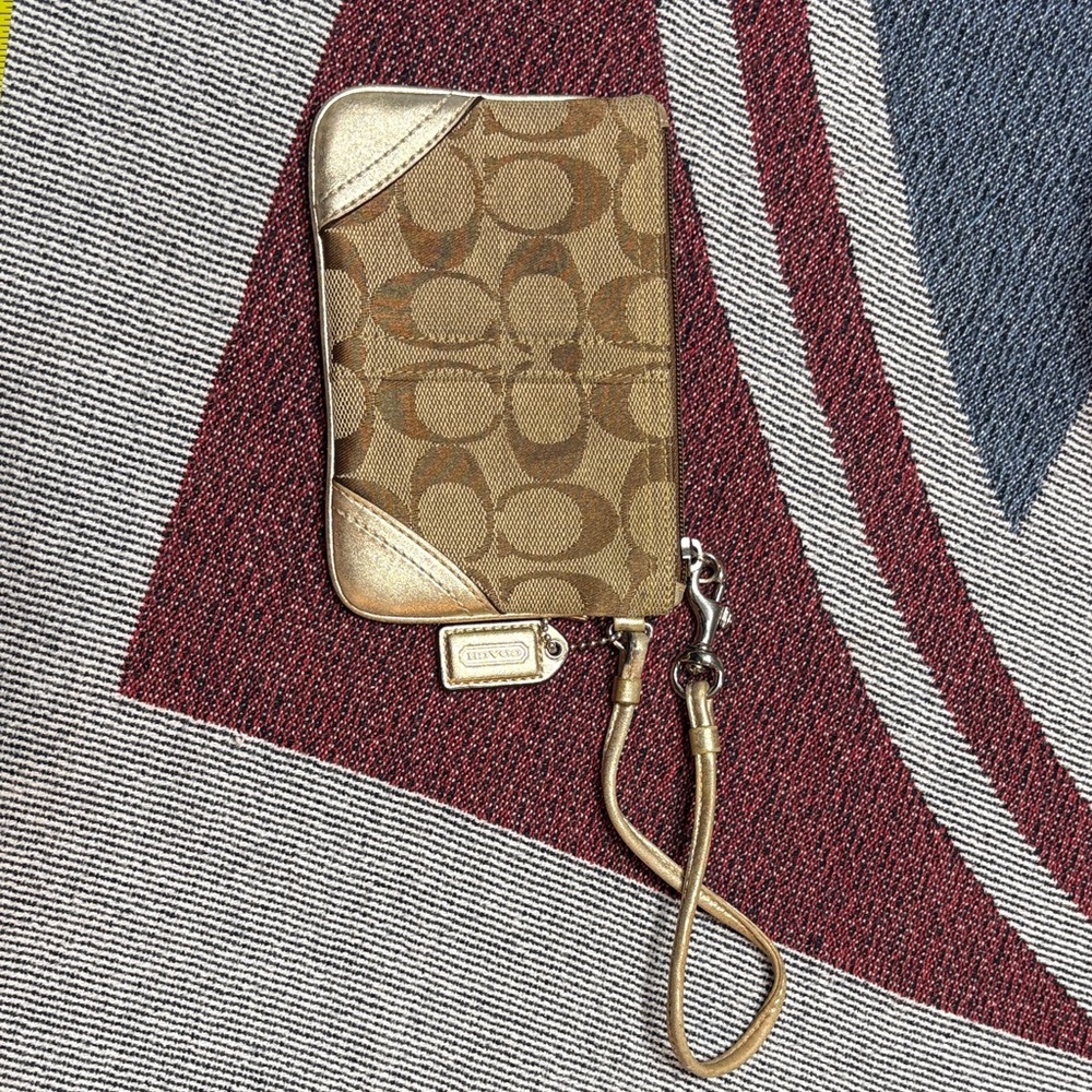 Coach Brown and Gold Signature Wristlet